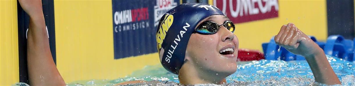 Erica Sullivan celebrates after the 800m freestyle at the 2016 Olympic Trials